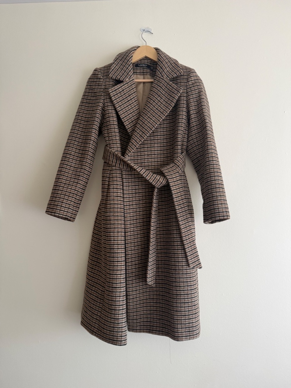 Ralph Lauren Brown Plaid Wool-Blend Belted Coat
